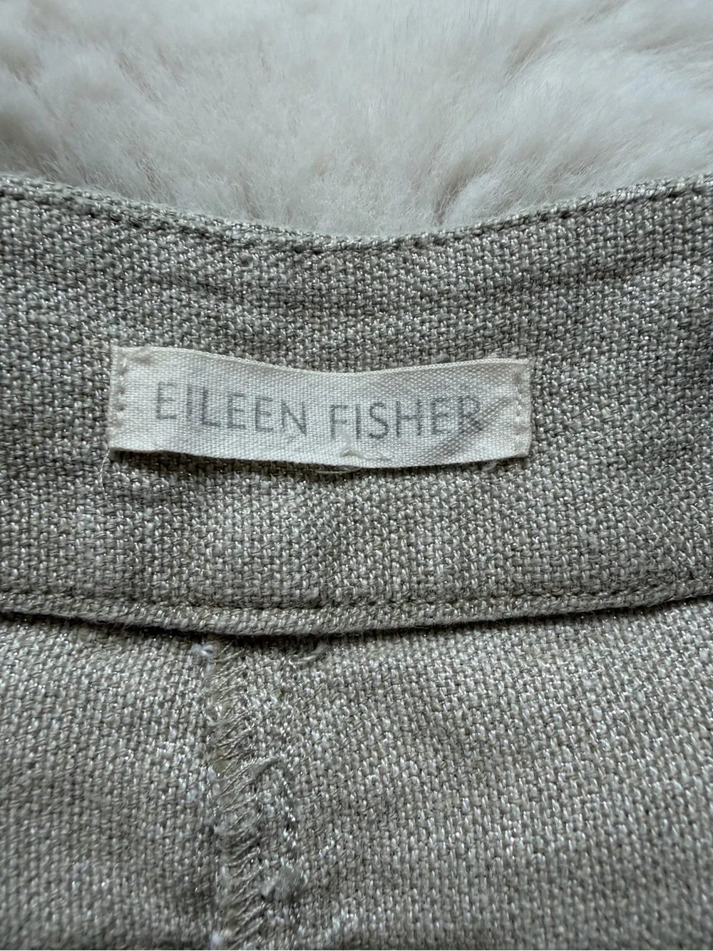 Eileen Fisher Neutral Beige Organic Linen Blend Shimmer Metallic Shorts ~ 8-10